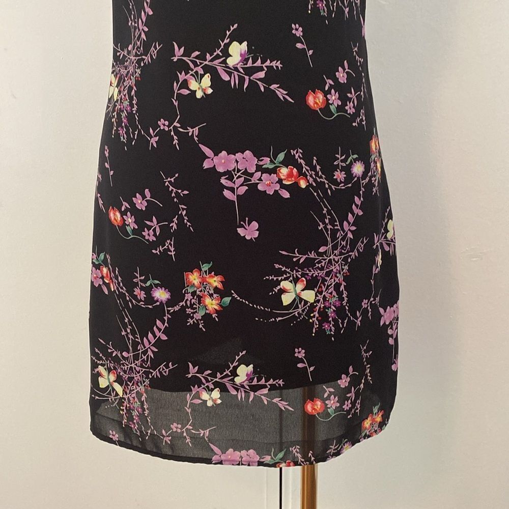 Vintage 90's/ Early 00's Black Floral Empire Waist Mini Dress Size Small - Picture 4 of 14